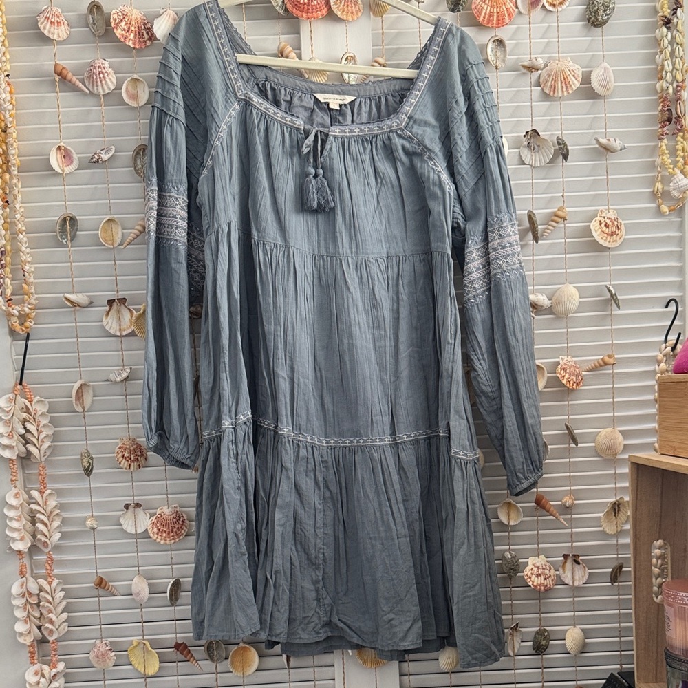NWOT Lucky Brand Long-sleeves Tiered Mini Dress, L, Blue - Picture 6 of 7